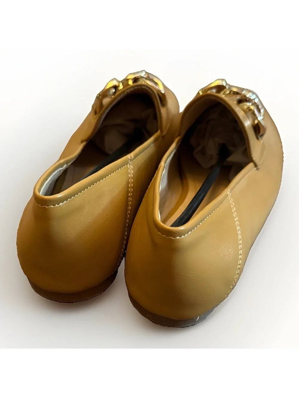 New EasySmile Metal Chain Camel Brown Loafers Flats Shoes Ladies Size 7.5